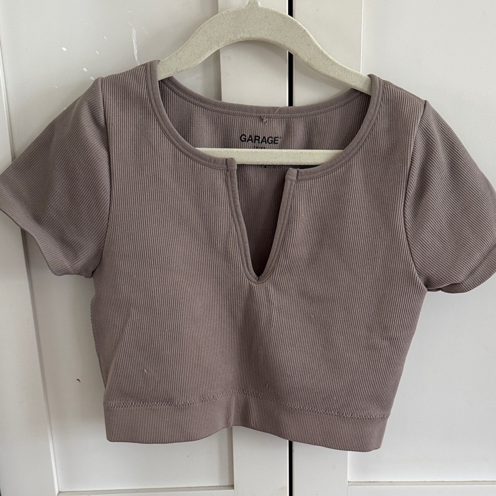 Garage Cropped Ribbed Top in Taupe